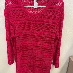 dressbarn Vibrant Red Crochet Knit Sweater